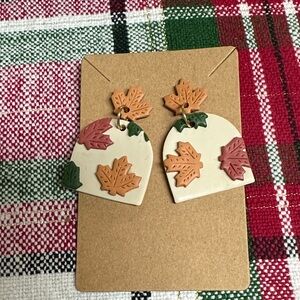 Source Unknown Autumn Leaf Earrings - Cream, Orange, Green